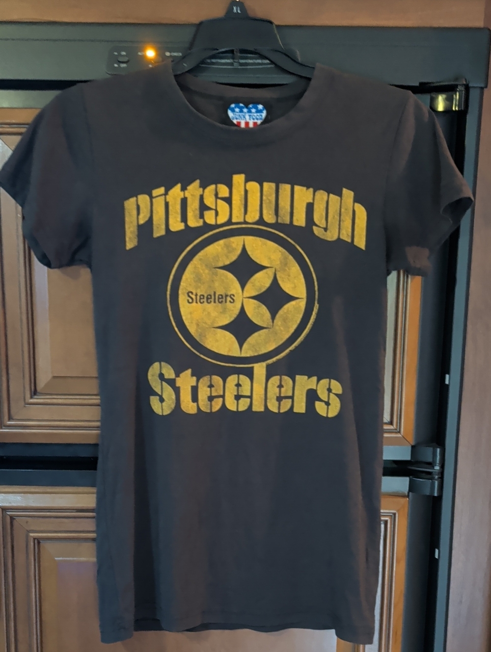 Junk Food Clothing Black Tee with Gold Pittsburgh Steelers Logo